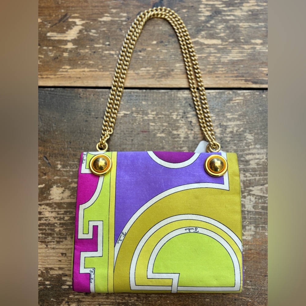 Vintage 70s Emilio Pucci Silk Gold Chain Handbag